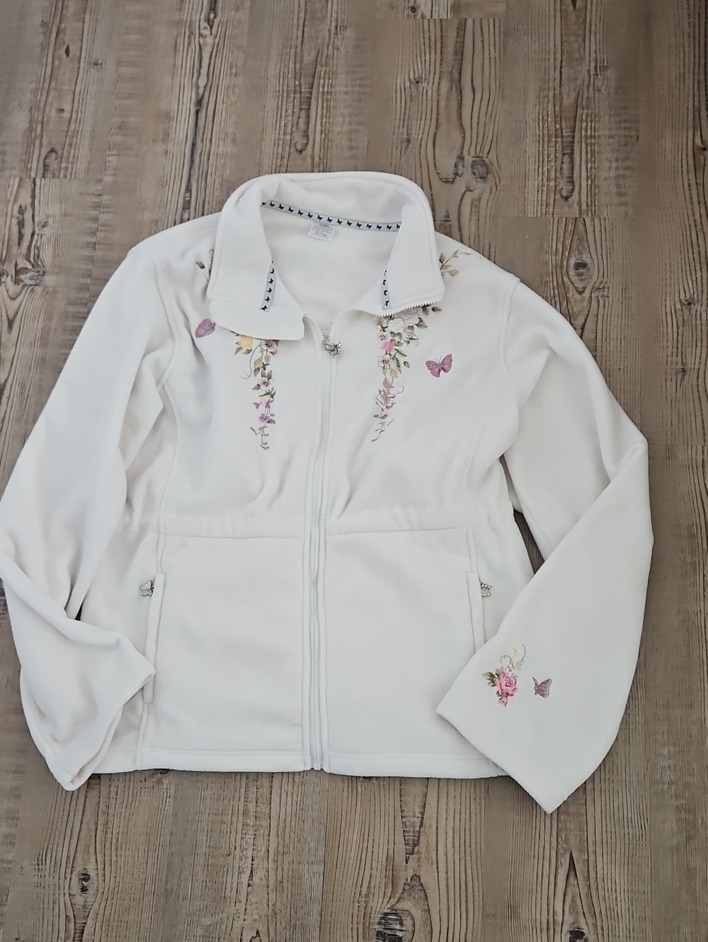 The Bradford Exchange White Floral Embroidered Zip Jacket